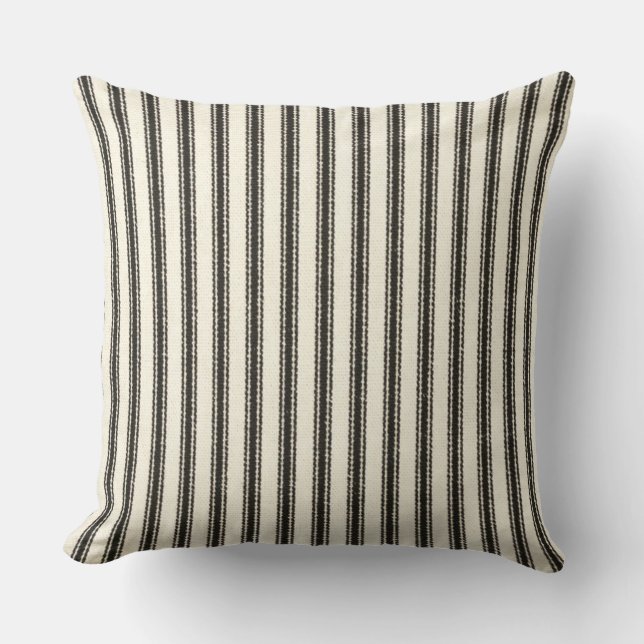 FarmHouse-Black-Ticking-Outdoor-Indoor M L Cushion (Front)
