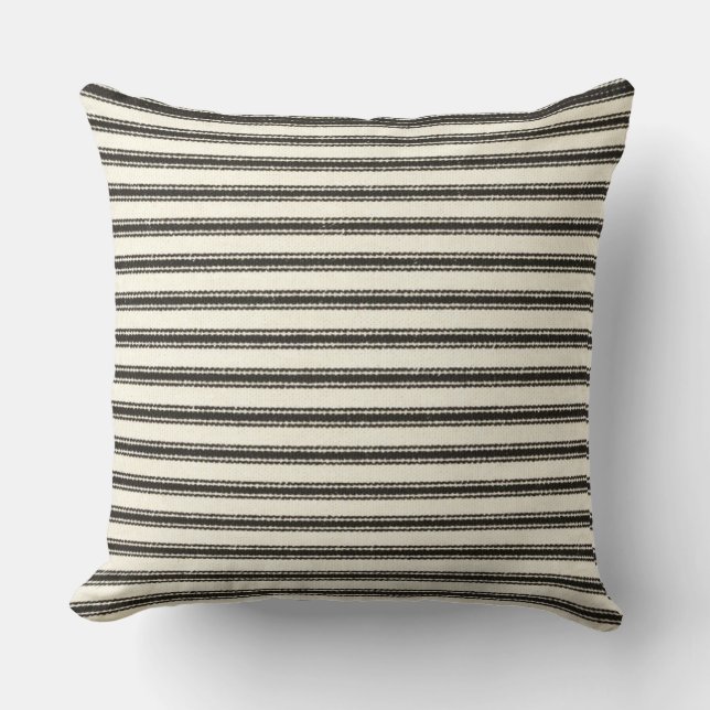 Farmhouse Black Ticking Stripes  Cushion (Front)