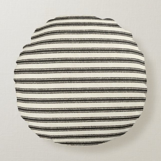 Farmhouse Black Ticking Stripes   Round Cushion (Front)