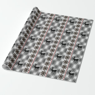 Farmhouse Black White Buffalo Plaid Deer Snowflake Wrapping Paper
