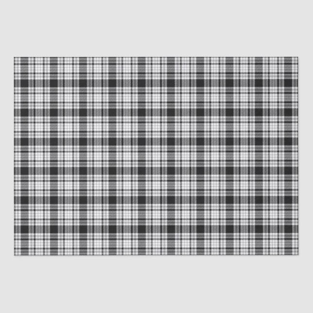 Farmhouse black white plaid monochromatic pattern tissue paper (Front)