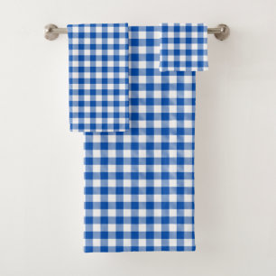 Farmhouse Blue and White Gingham Plaid Bath Towel Set