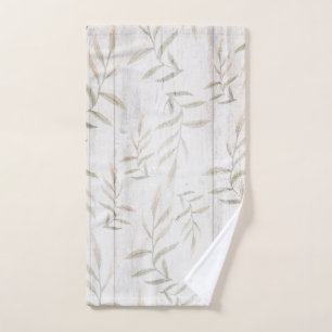 Farmhouse Botanical White Wood Blush Rustic Leaves Bath Towel Set