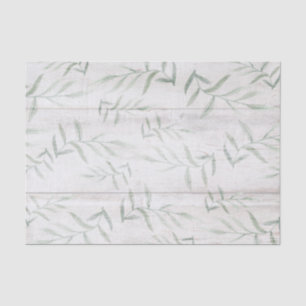 Farmhouse Botanical White Wood Rustic Leaves Tissue Paper