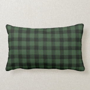 Farmhouse Buffalo Check Plaid Green Black Accent Lumbar Cushion