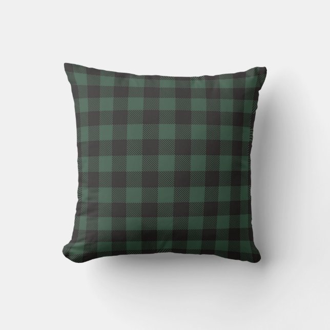 Farmhouse Buffalo Plaid Green and Black Cushion (Front)