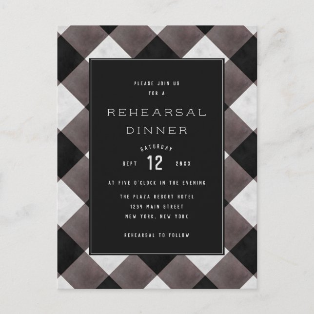 Farmhouse Buffalo Plaid Wedding Rehearsal Dinner Invitation Postcard (Front)