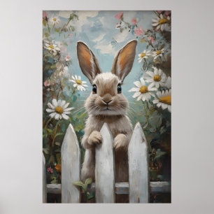 Farmhouse Bunny Print, Floral , Spring Nursery Poster