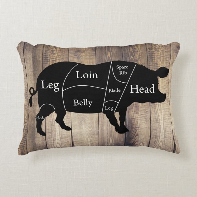 Farmhouse Butcher Chart Pig Wooden Planks Decorative Cushion (Front)