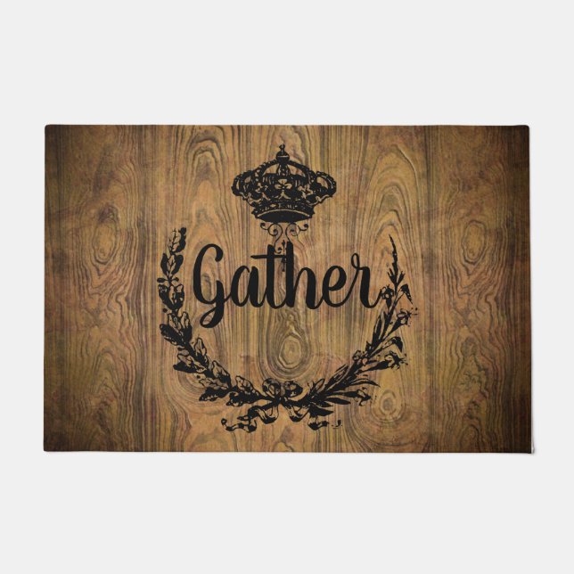 farmhouse chic barn wood fall wreath gather doormat (Front)