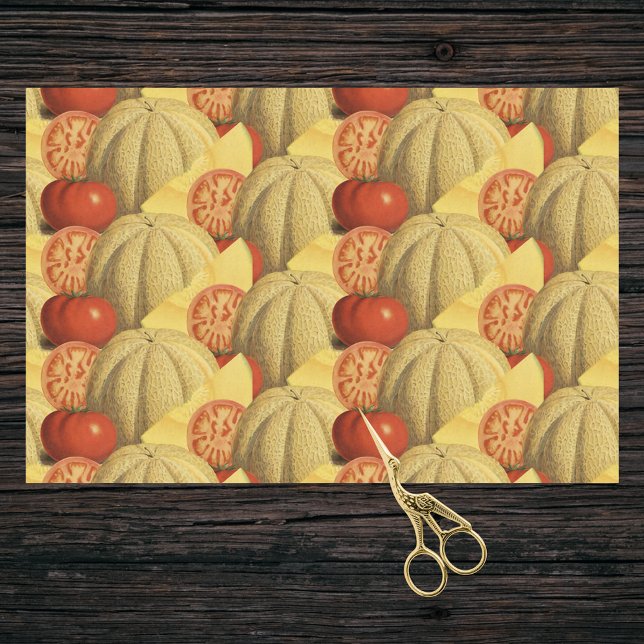 Farmhouse Chic Red Gold Cantaloupes and Tomatoes Tissue Paper (Creator Uploaded)