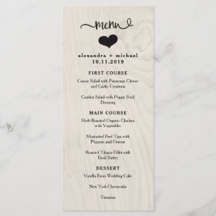 Farmhouse Chic White Wood and Heart Wedding Menu