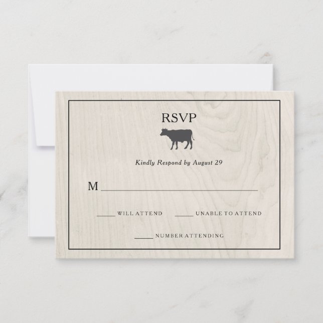 Farmhouse Chic | White Wood with Cow Wedding RSVP (Front)
