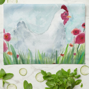 Farmhouse Chicken and Flowers Tea Towel
