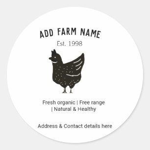 Farmhouse chicken eggs add name year address conta classic round sticker