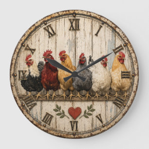 Farmhouse Chicken Rustic  Large Clock
