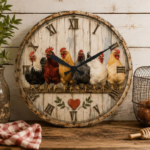 Farmhouse Chicken Rustic Large Clock