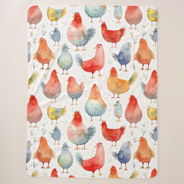 Farmhouse Chickens Sherpa Blanket (Front)