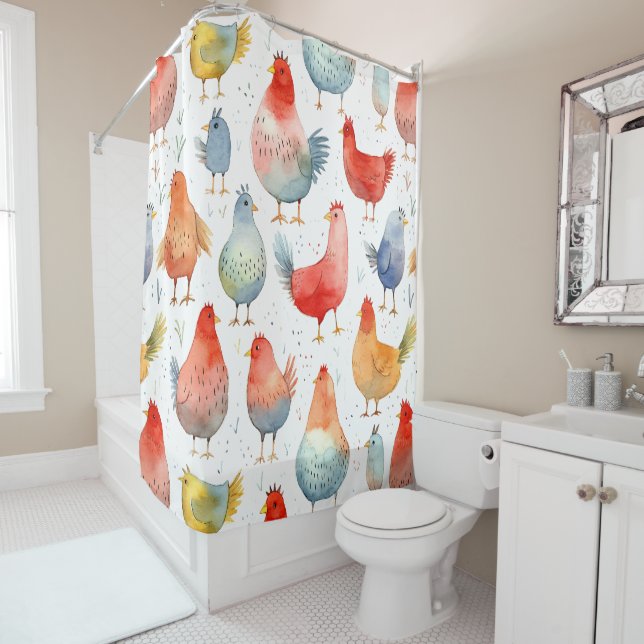 Farmhouse Chickens Shower Curtain (In Situ)