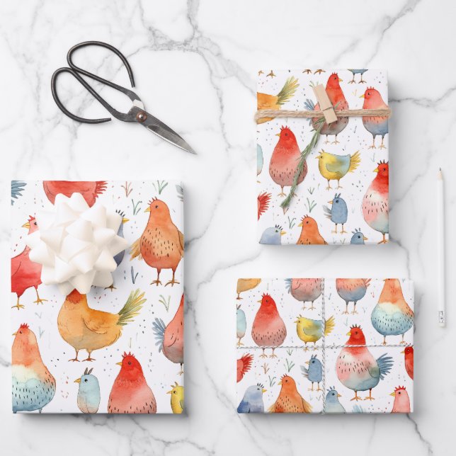 Farmhouse Chickens Wrapping Paper Sheet (Front)