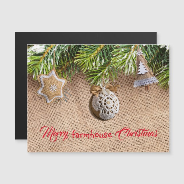 Farmhouse Christmas Burlap Ornament Magnetic Card  (Front/Back)