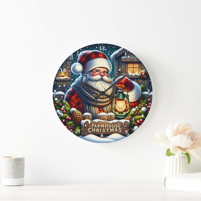 Farmhouse Christmas Eve" - Vintage Santa Wall  Large Clock (Home)