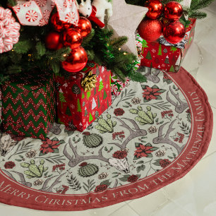 Farmhouse Christmas Floral Deer Skull Antlers Brushed Polyester Tree Skirt