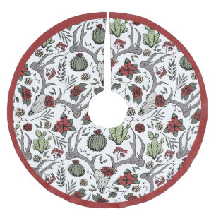 Farmhouse Christmas Floral Deer Skull Antlers Brushed Polyester Tree Skirt