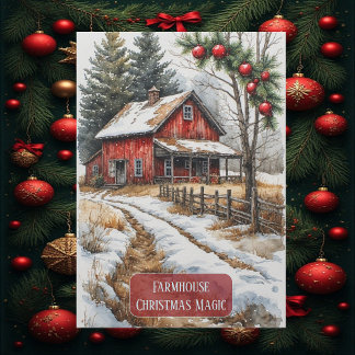 Farmhouse Christmas Magic Vintage Rustic  Holiday Card