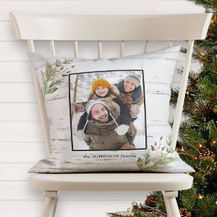 Farmhouse Christmas Plaid Neutral Photo Cushion