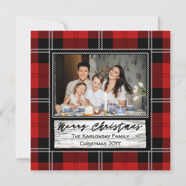 Farmhouse Christmas Plaid, One Photo Holiday Card (Front)