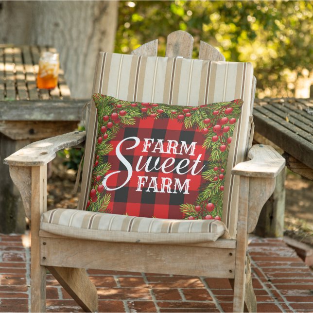  Farmhouse Christmas Red Black Buffalo Check Plaid Cushion (Chair)