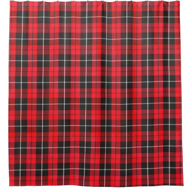 Farmhouse Christmas Red Tartan Plaid Shower Curtain (Front)