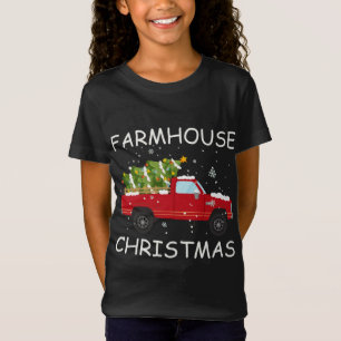 Farmhouse Christmas Red Truck Christmas Tree Merry T-Shirt
