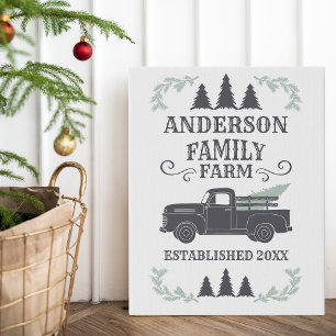 Farmhouse Christmas Tree Family Farm Personalised Faux Canvas Print