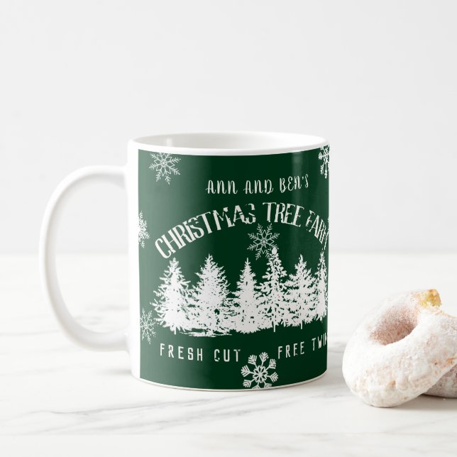 Farmhouse Christmas Tree Farm Custom Family Coffee Mug (With Donut)
