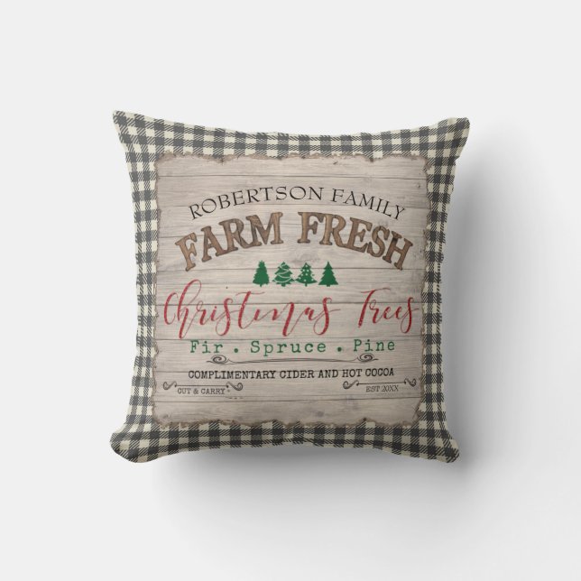 Farmhouse Christmas Tree Farm Family Rustic Wood  Cushion (Front)