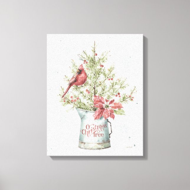 Farmhouse Christmas Tree with Cardinal Canvas Print (Front)