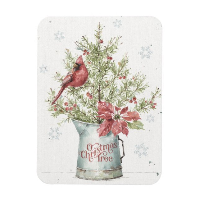 Farmhouse Christmas Tree with Cardinal Magnet (Vertical)