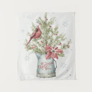 Farmhouse Christmas Tree with Cardinal Tapestry