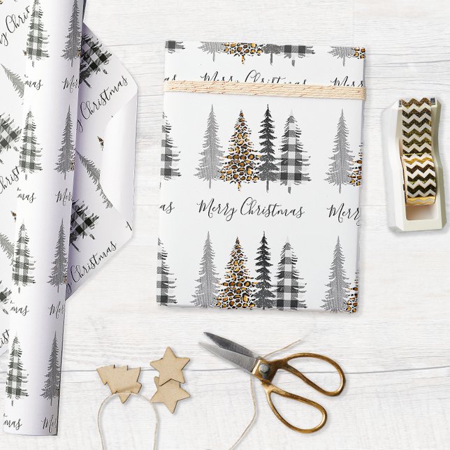 Farmhouse Christmas Trees Wrapping Paper (Glam Farmhouse Christmas Wrapping Paper)
