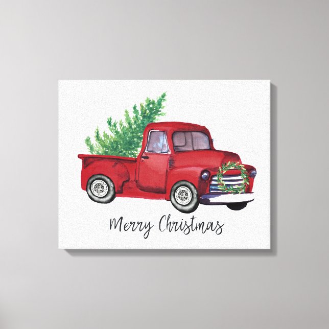 Farmhouse Christmas watercolor red truck Canvas Print (Front)