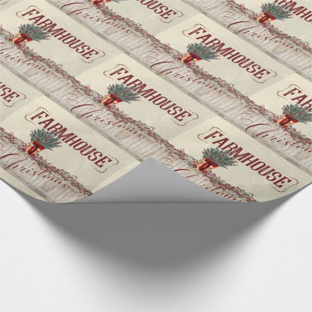 Farmhouse Christmas with Berries and Garlands Wrapping Paper (Corner)