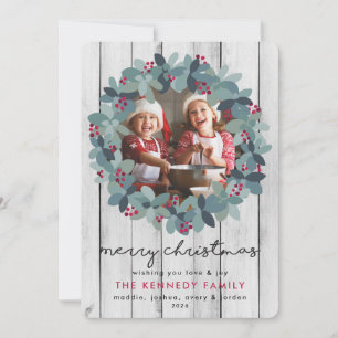 Farmhouse Christmas Wreath Photo Holiday Card 