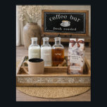 Farmhouse Coffee Bar Still Life Decor |<br><div class="desc">Create a warm and inviting coffee corner with this cozy farmhouse coffee bar still life artwork. Featuring a rustic tray, glass bottles for cream, sugar, and syrup, a fresh cup of coffee, and a charming coffee bar sign, this piece captures the relaxed comfort of a home coffee station. Perfect for...</div>