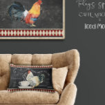 Farmhouse Coffee Kitchen Rooster Chalk Red Black Lumbar Cushion<br><div class="desc">A white rooster with black tail was painted in watercolors and combined with script calligraphy,  handwriting and coffee names in typography ephemera on an antique chalkboard background.  This fun and charming artwork was painted and graphically designed by  internationally licensed artist and designer,  Audrey Jeanne Roberts.    Copyright.</div>