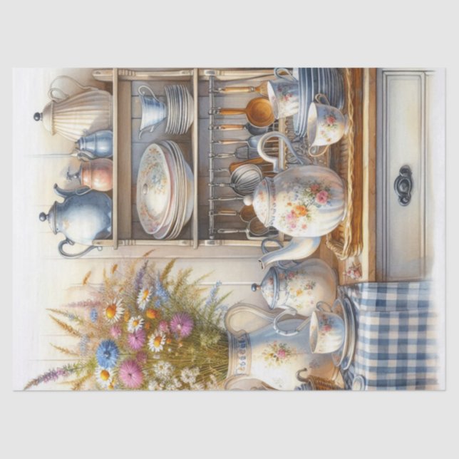 Farmhouse Coffee Pot and Wildflowers Tissue Paper (Front)