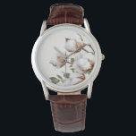 Farmhouse Cotton Botanical Watch Neutral Rustic<br><div class="desc">A soft cotton botanical design gives this watch a warm farmhouse aesthetic. Featuring delicate cotton blossoms in neutral tones, this piece blends rustic charm with timeless style. Perfect for everyday wear or as a thoughtful gift, the natural cotton artwork pairs beautifully with farmhouse, cottage, and country-inspired fashion. A subtle and...</div>
