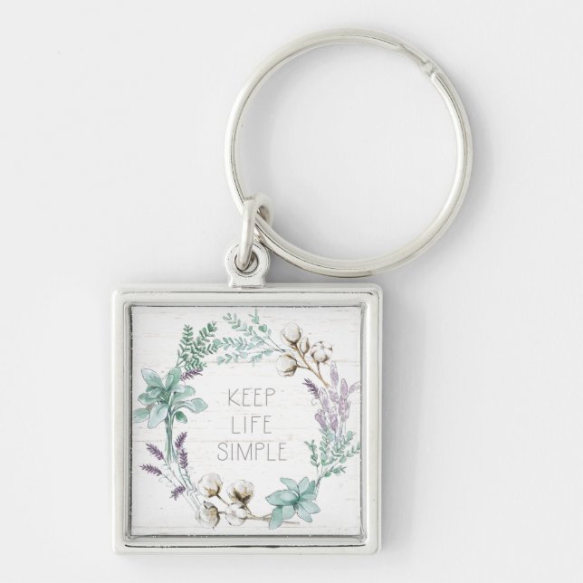 Farmhouse Cotton Typography - Keep Life Simple Key Ring (Front)