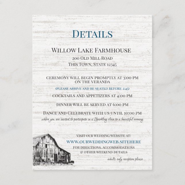 Farmhouse Country Barn Sketch Details Info Enclosure Card (Front)